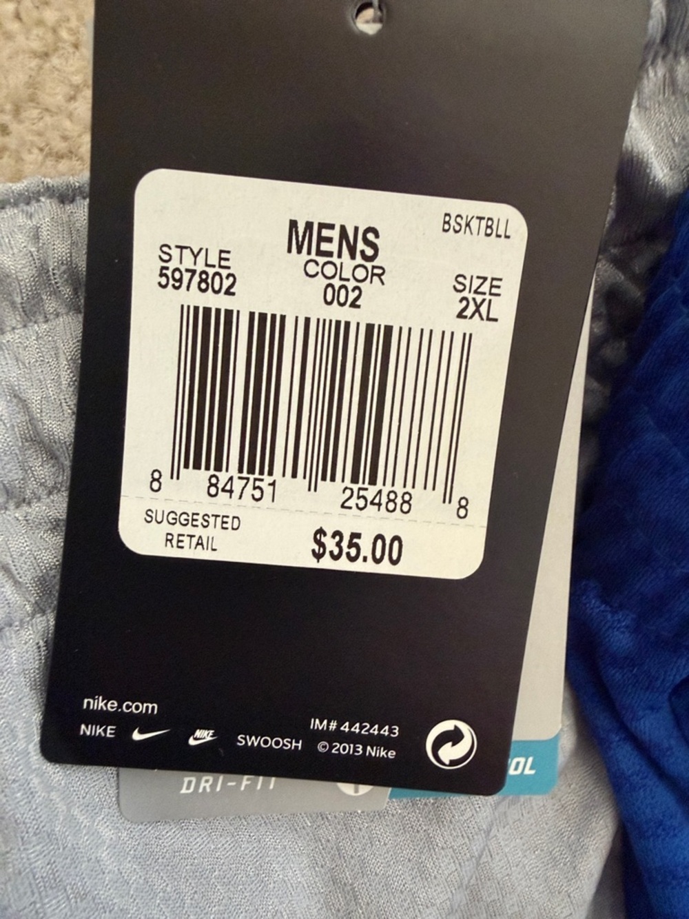 Nike Mens Athletic Shorts (set of 3)- Blue, Gray, Light Gray with Green Accents - Picture 2 of 3